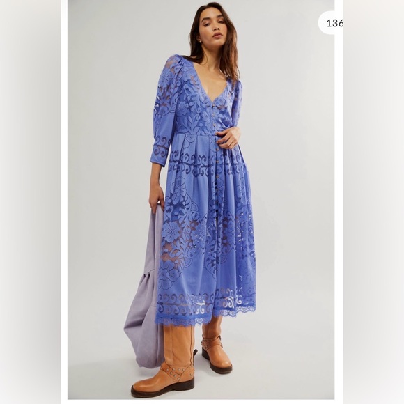 Free People Dresses & Skirts - Free People Lavender Shadow Dance Midi Dress with Button Front Size Medium